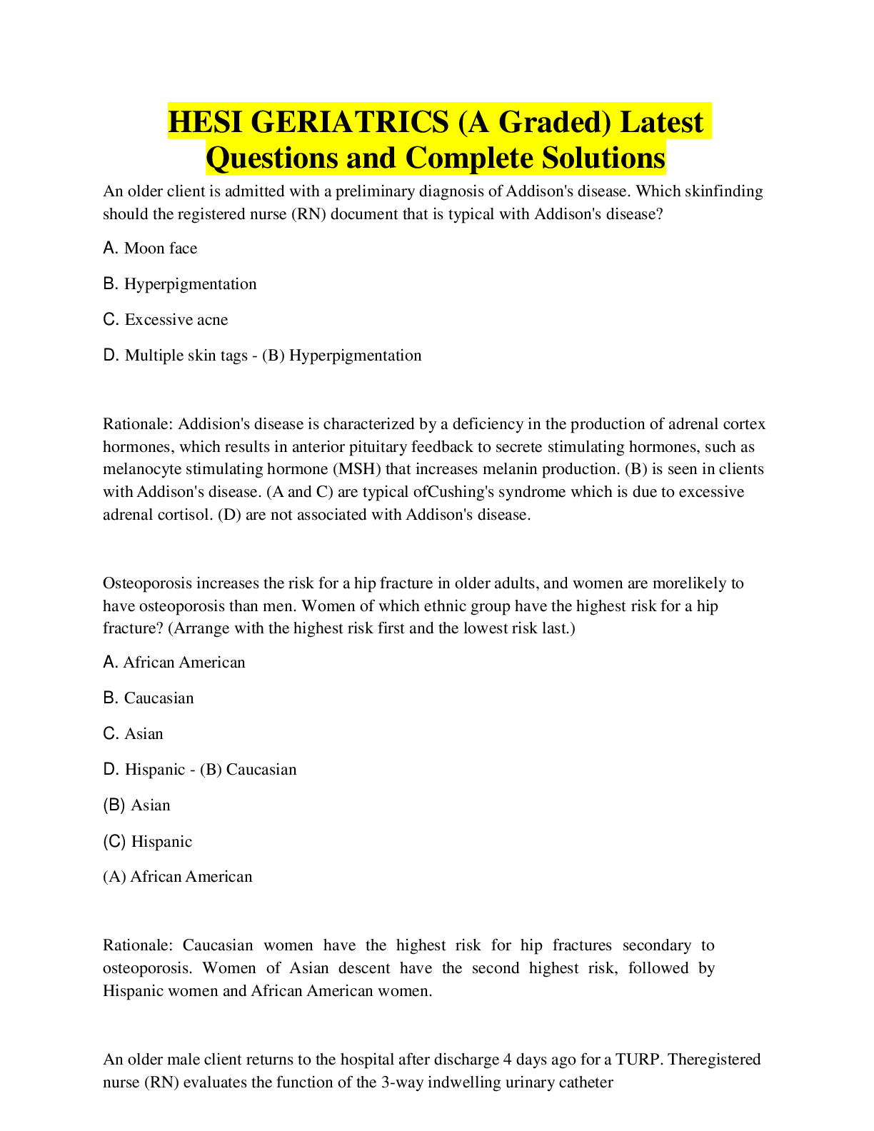 Preview image for HESI GERIATRICS (A Graded) Latest Questions and Complete Solutions